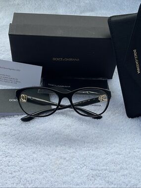 Dolce & Gabbana Black Cat-Eye Glasses with Gold Accents for Women